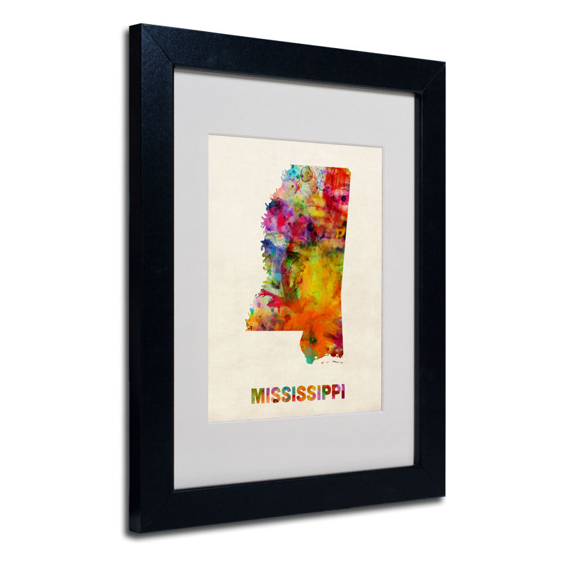 "mississippi map" par michael thompsett, impression encadrée, H 14 po x l 11 po x P 0,5 po, Noir