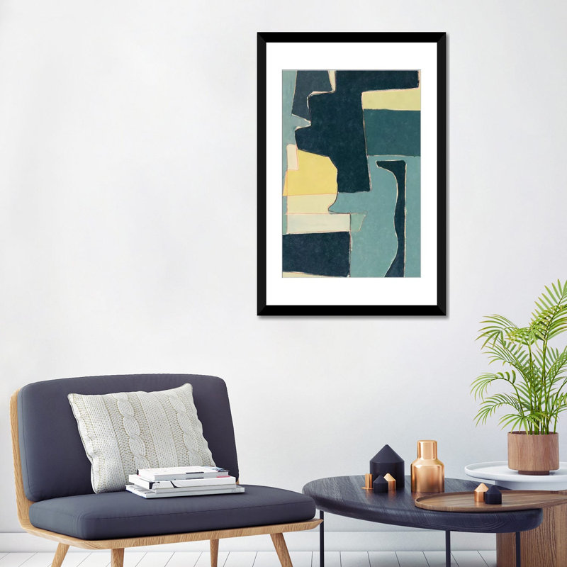 «Blue Note II», reproduction sur toile, H 32 po x l 24 po x P 1 po, Papier d'art encadré noir, Blanc