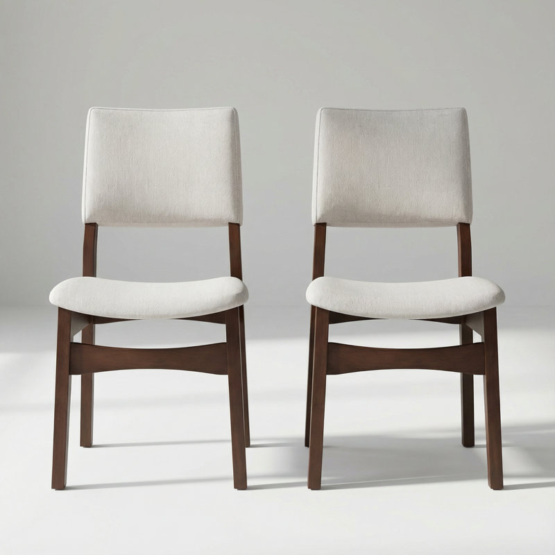 Ensemble de 2 chaises de salle à manger rembourrées empilables avec tissu en lin et structure en bois massif, Noyer foncé, 2