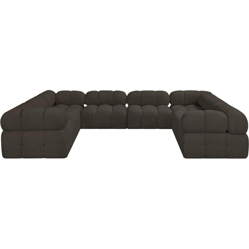 Ames 136'' Upholstered Sectional, Brown Boucle Fabric