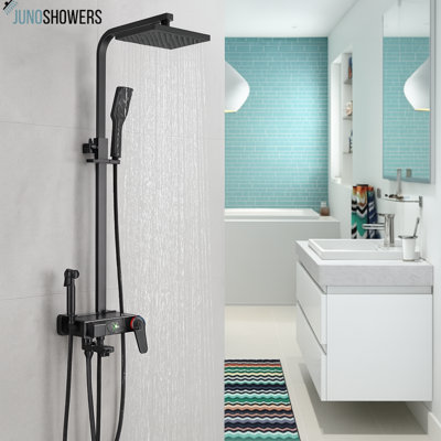 Black Thermostatic Shower System with LED Digital Display and Tub Spout