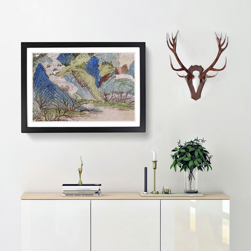 Peach Blossoms in the Spring by Qiu Ying - Picture Frame Painting Print, 48cm H x 65cm W x 2cm D, Black Framed