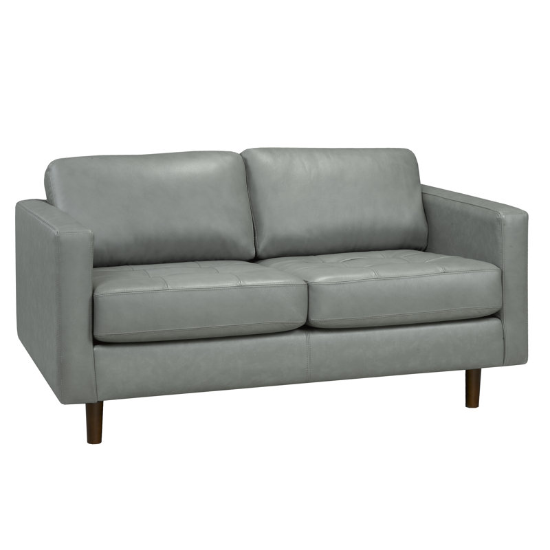 Causeuse à accoudoirs carrés en cuir véritable 62 po Lassen, Cuir véritable brun