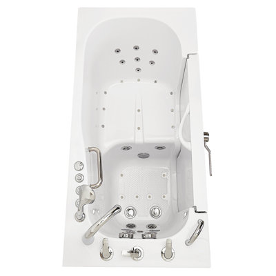 Ella Wheelchair Transfer 30"x60" Acrylic Air and Hydro Massage and Heated Seat Walk-In Bathtub with Left Outward Swing Door, 5 Piece Fast Fill Faucet, 2" Dual Drain