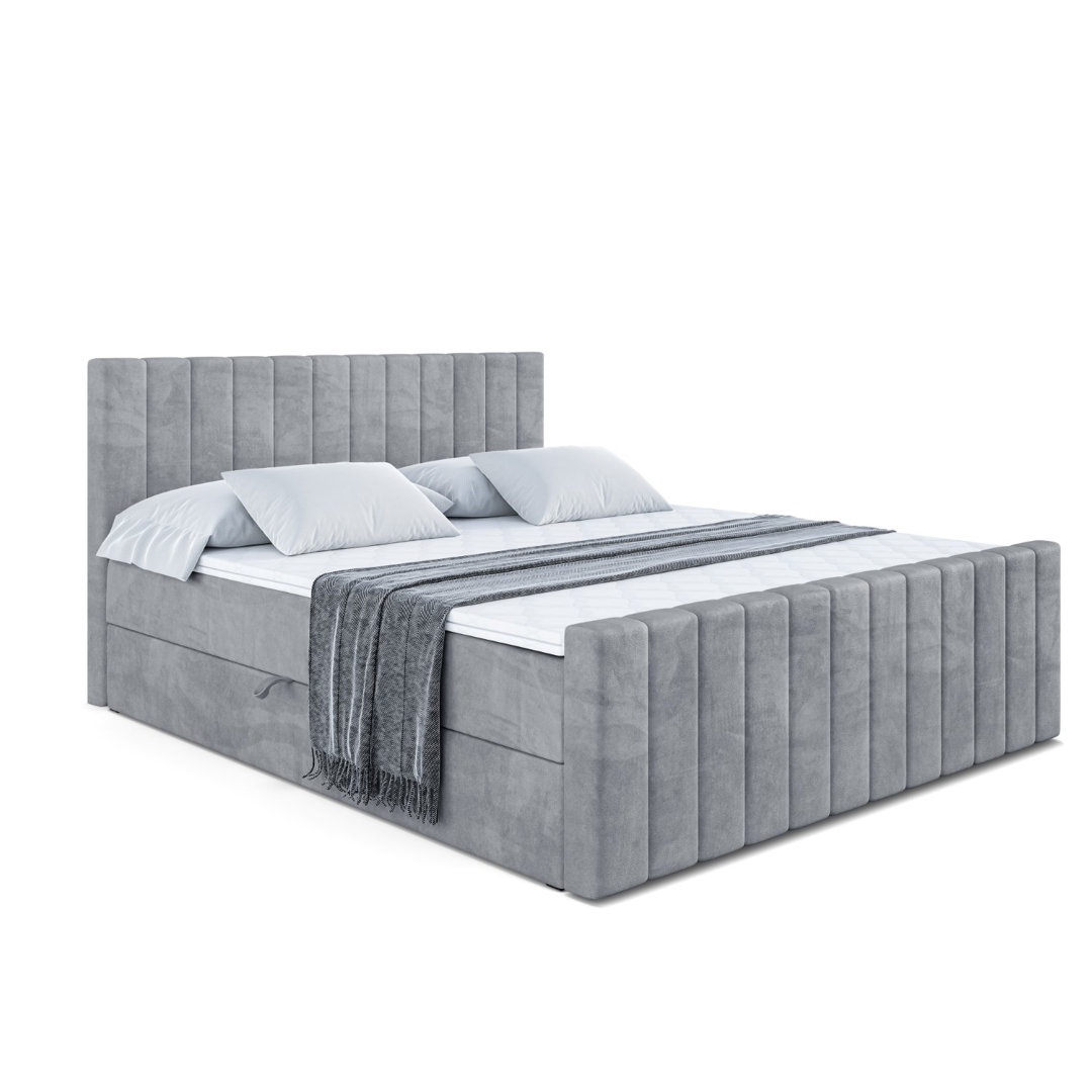 Boxspringbett mit H4 Multipocket-Matratze, Bettkasten und Topper