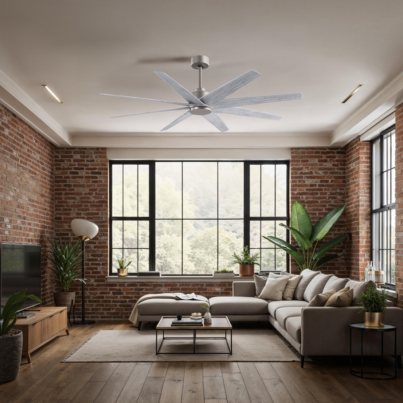 Ariella - Eight Blade Ceiling Fan - Brushed Brass Finish - Matte Black Blades, Barn Wood Tone, Brushed Nickel