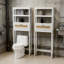 Armoire de rangement au-dessus de la toilette avec porte en rotin, organisateur de salle de bain à 3 niveaux, tablette en bois peu encombrante pour la salle de bain, la salle de lavage et les toilettes