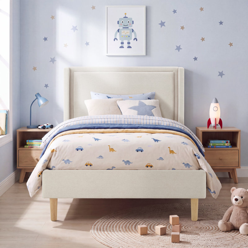 Lit simple tapissier Callie Kids, Cream Linen
