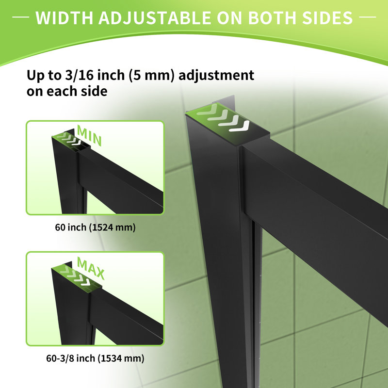 60" - 60.4" W X 72" H Single Sliding Semi-Frameless Shower Door with 1/4" Tempered Glass