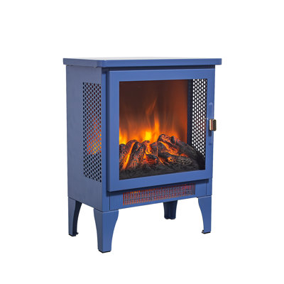 Poêle électrique autoportant de 18 pouces avec flamme 3D réaliste, bleu, double protection haute sécurité, puissance thermique de 1400 W / 700 W, 5000 po, DEL longue durée de vie, conception à trois côtés, rangement facile