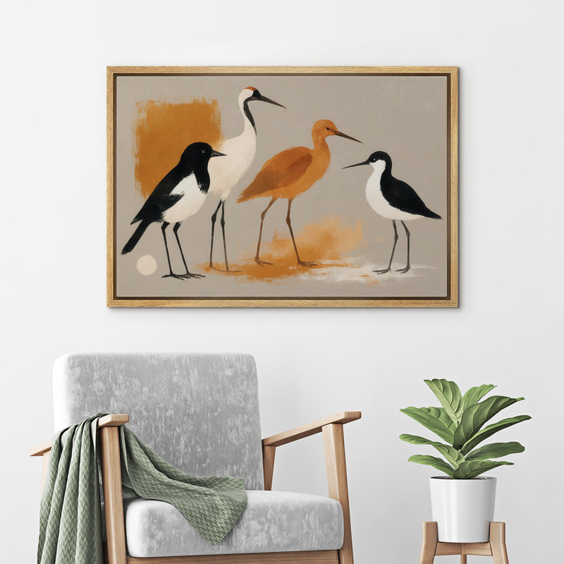 Illustration d'oiseaux modernes, reproduction d'art sur toile encadrée de la chambre principale, H 24 po x l 36 po