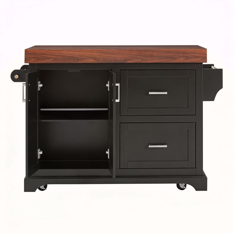 53" Large Kitchen Island With 3.5" Thick Desktop, Spice And Towel Racks, Rolling Kitchen Island With Storage On 5 Wheels, 2 Extra-Large Drawers, For Home, Kitchen, Dining Room