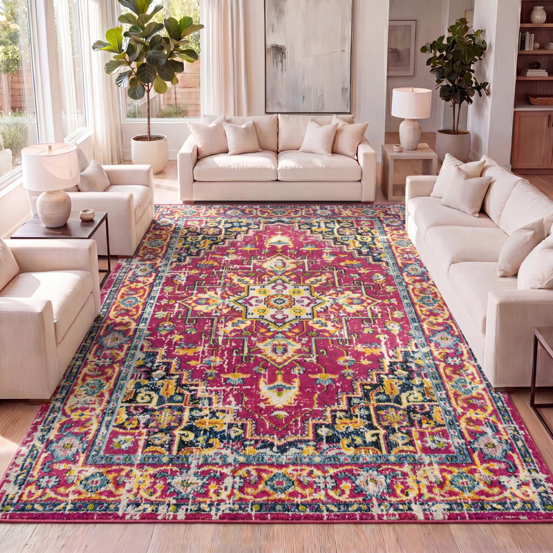 Brooklyn Geometric Medallion Red/Pink Rug, Rectangle 3' x 5'