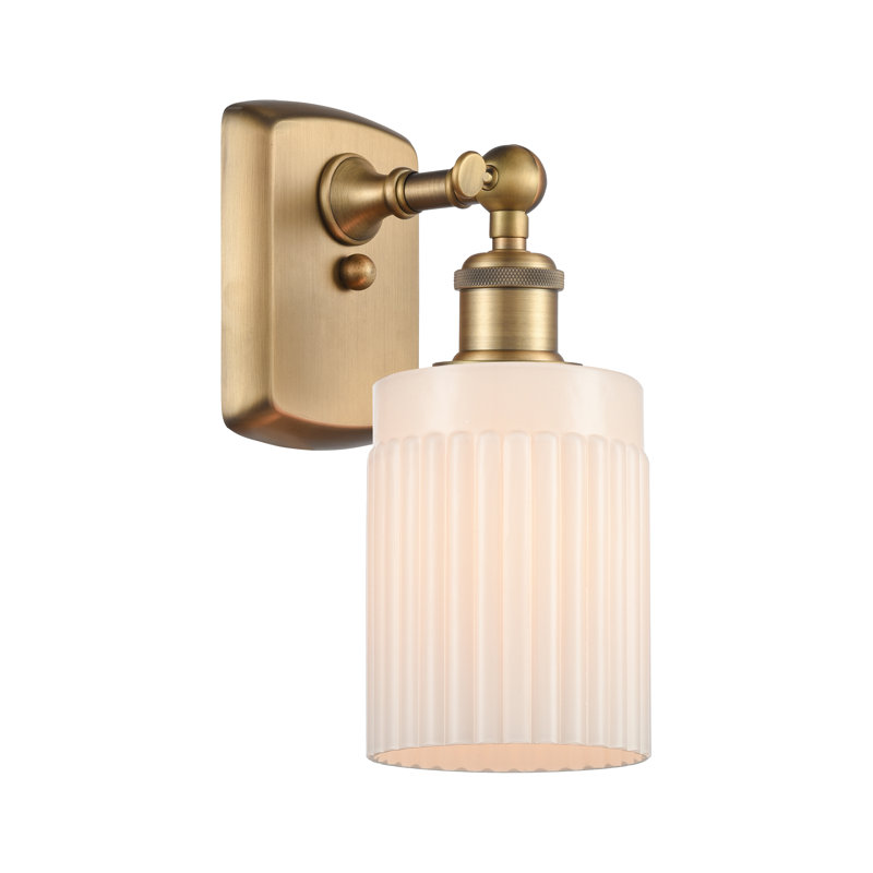 Kamena 1-Light Armed Sconce, Brushed Brass, Matte White, No Bulb Included