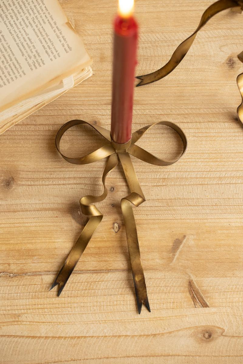 Brass Bow Taper Candlestick Holder, 1