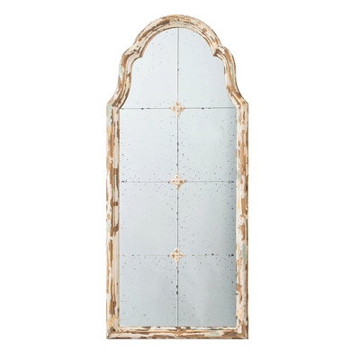 22" X 48" Large Cream & Gold Framed Wall Mirror, Wood Arched Mirror With Decorative Window Look For Living Room, Bathroom, Entryway