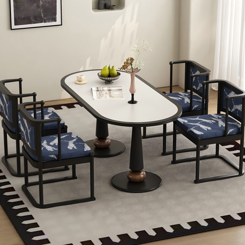Sintered Stone Solid Wood boxwood  black and white Dining Table