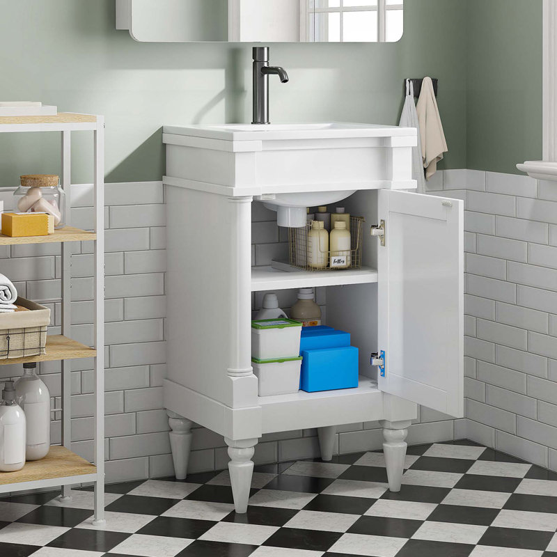 Meuble-lavabo compact et élégant avec tablette réglable et fabrication durable, Blanc