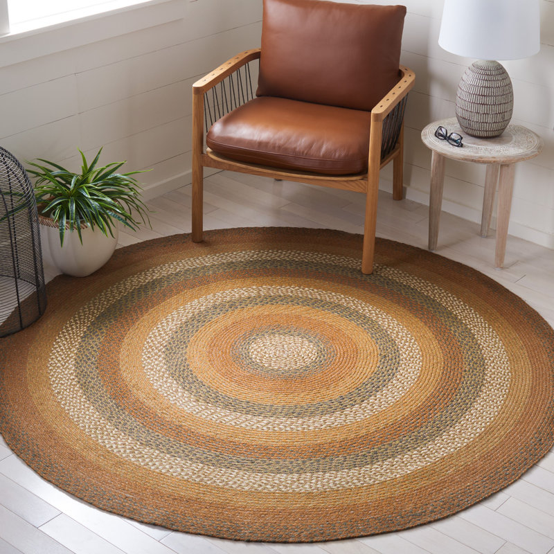 Halim Flat Weave Jute Geometric Rug, Round 6'