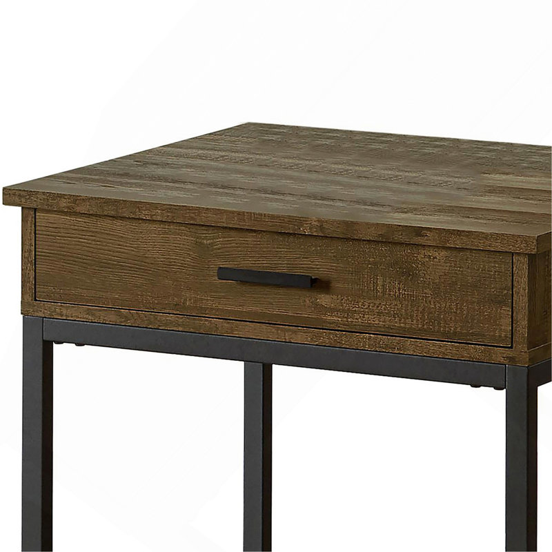 Table de bout en chêne brun et carré noir sableux.