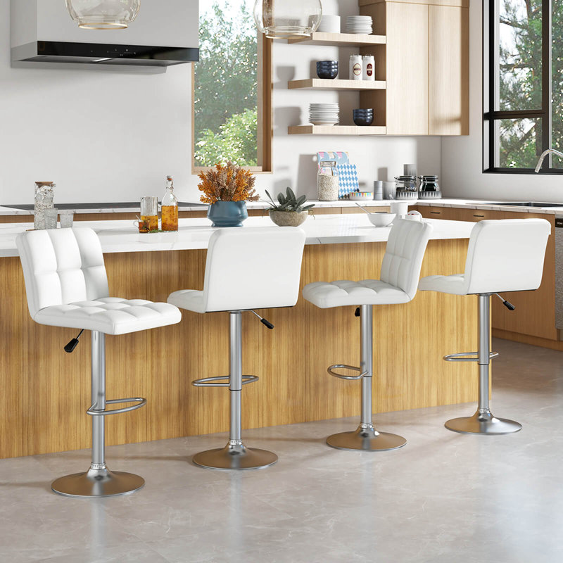 Ensemble de 2 tabourets de bar pivotants Flavienne avec base en métal robuste et dossier pour repose-pieds, Blanc / Blanc, 2