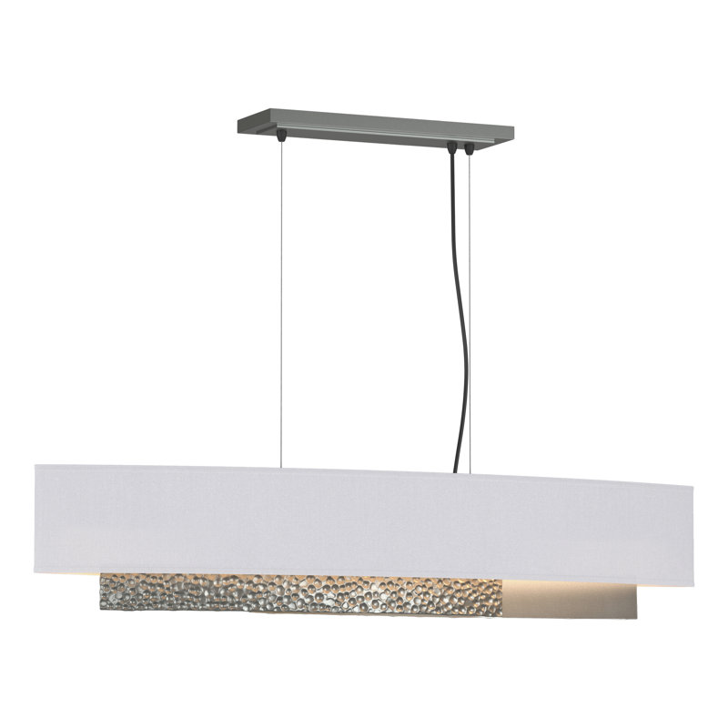 Luminaire suspendu pour îlot de cuisine 4 lumières Oceanus, Abat-jour naturel Anna, Platine rétro
