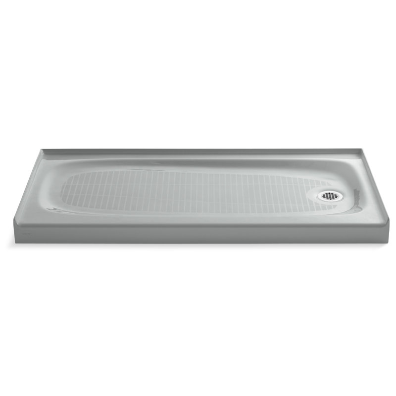 Salient 60" x 30" Cast Iron Rectangular Single Threshold Alcove Shower Base, Ice Grey, Right Hand