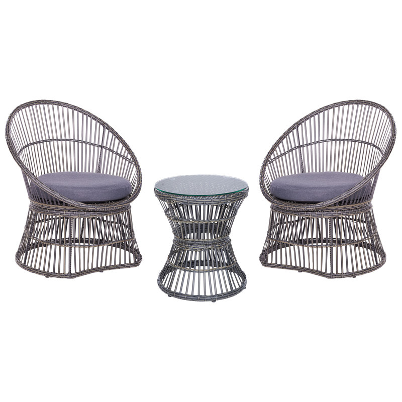 Asmita 2 - Person Wicker Patio Dining Set with Round Table , Cushions Included, Taupe, Purple