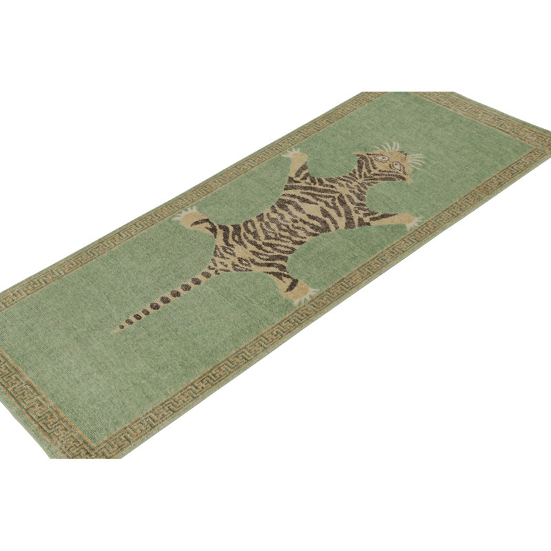 Distressed Homage Hand Knotted Wool Animal Print Area Rug, Runner 3' x 12'