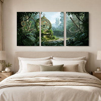 «Overgrown Bronze Astrolabe in Jungle Ruins», ensemble de 3 toiles murales