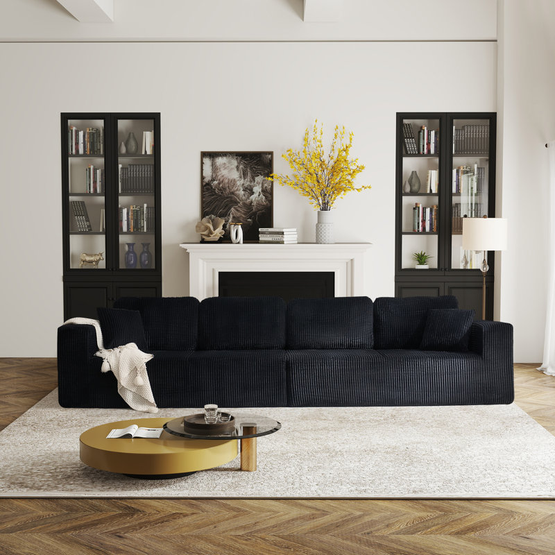 Boneless Finkbeiner 92.9'' Wide Modern Compression Corduroy L-Shaped Sectional Sofa With Cushioned Backrest For Living Room