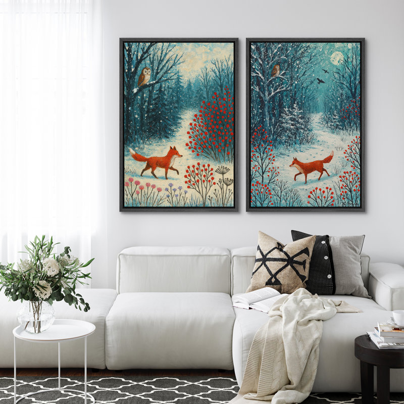 Hiver, impression sur toile encadrée, ensemble de 2 décorations murales de Noël, Noir, H 24 po x l 32 po