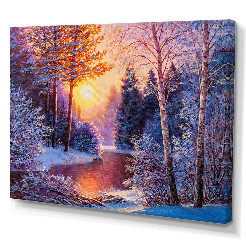 «Winter River», reproduction d'art sur toile, coucher de soleil sur la rivière Winter II, H 30 po x l 40 po x P 1,5 po