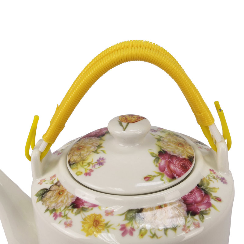 Small 2 Liter Ceramic Porcelain Teapot Tea Kettle with Floral Design, 1.5 Lbs Not for Stove Top