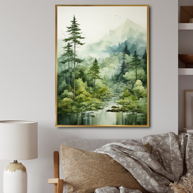 Forêt, énigmatique, forêt, art mural, Cadre flottant doré, H 44 po x l 34 po x P 1,5 po