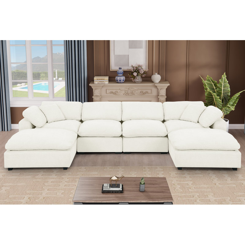 Wilroy 6-Piece Reversible U-Shaped Sectional , Beige Chenille