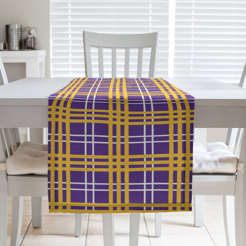 Paid Polyester Table Runner, 72" L x 16" W, Purple/White/Gold