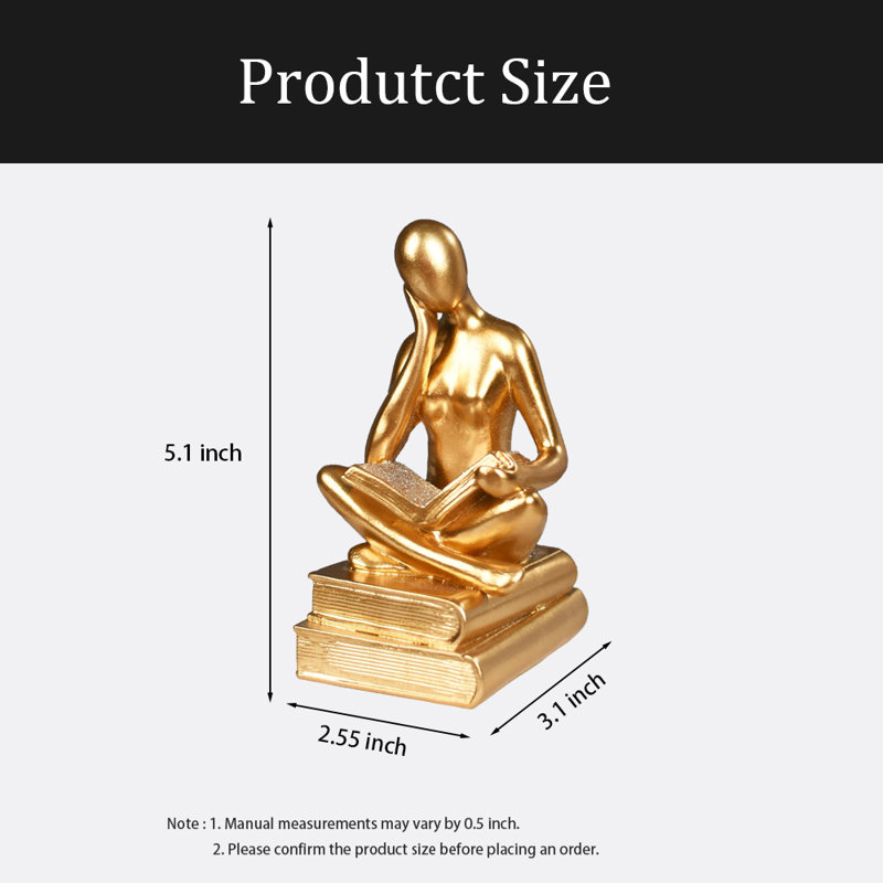 Artistic Figurine, Abstract Reading Statue,Bookshelf Decor, Gold