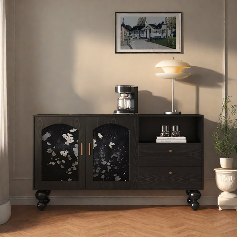 59.1in Retro Style Sideboard Buffet, Black