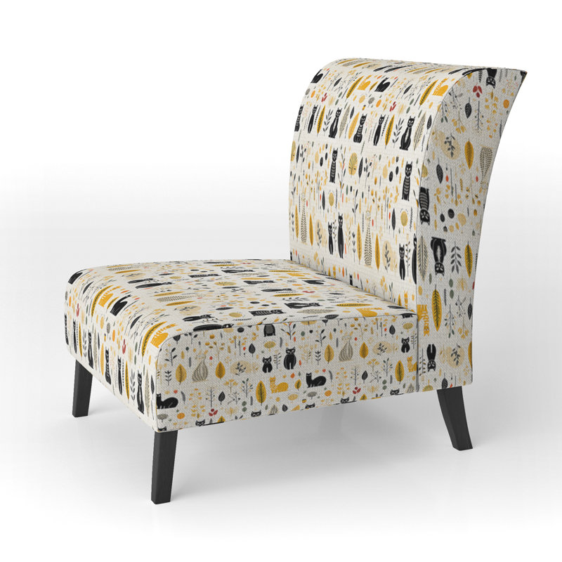 Fauteuil de chambre rembourré d'apparence décontractée Minimalist Forest, Jaune / noir / beige