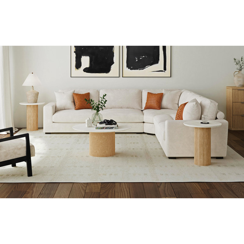 Ensemble de 3 tables d'appoint Ladene avec plateau et base en faux marbre blanc naturel - Table basse et deux tables d'appoint