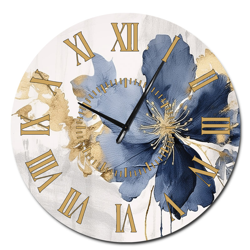 Horloge murale florale bleu et blanc Hibiscus Tropical Harmony I, Surdimensionné