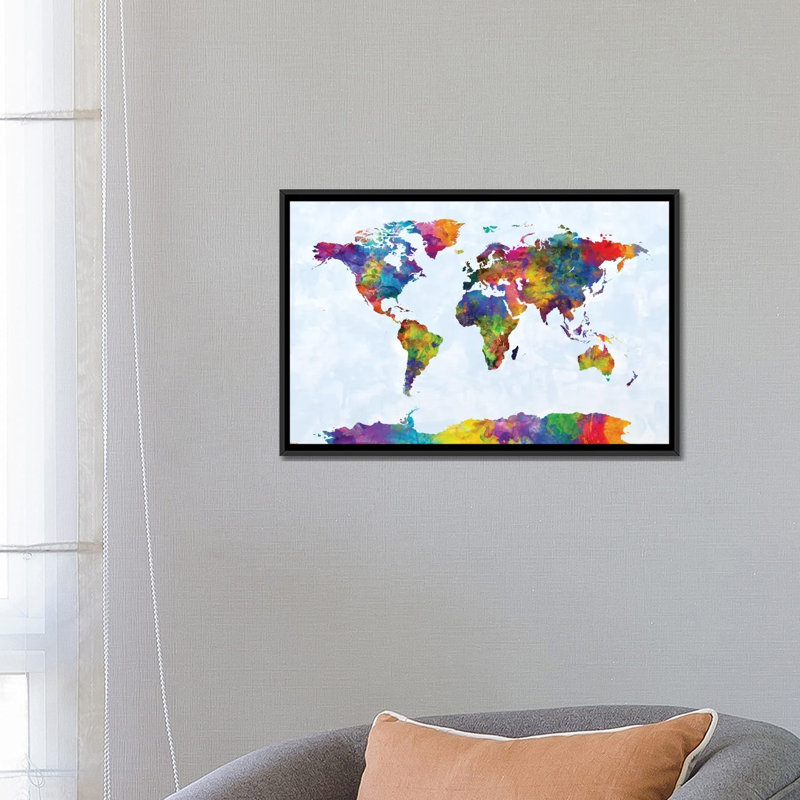 Série de carte du monde : "strong aquarelles iii" , impression sur toile tendue, H 18 po x l 26 po x P 1,5 po, Pas de tapis
