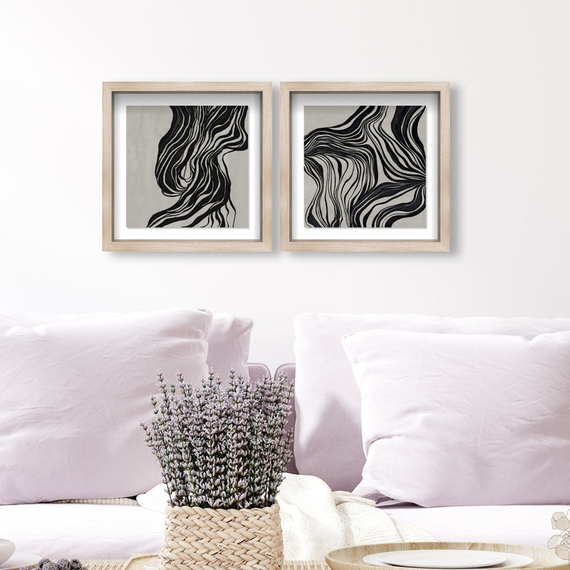Emotional Set Shadowbox Abstract Print by Oliver Gal, Black Frame, 12 x 12, 13.5"H x 13.5"W, Natural Oak Shadowbox