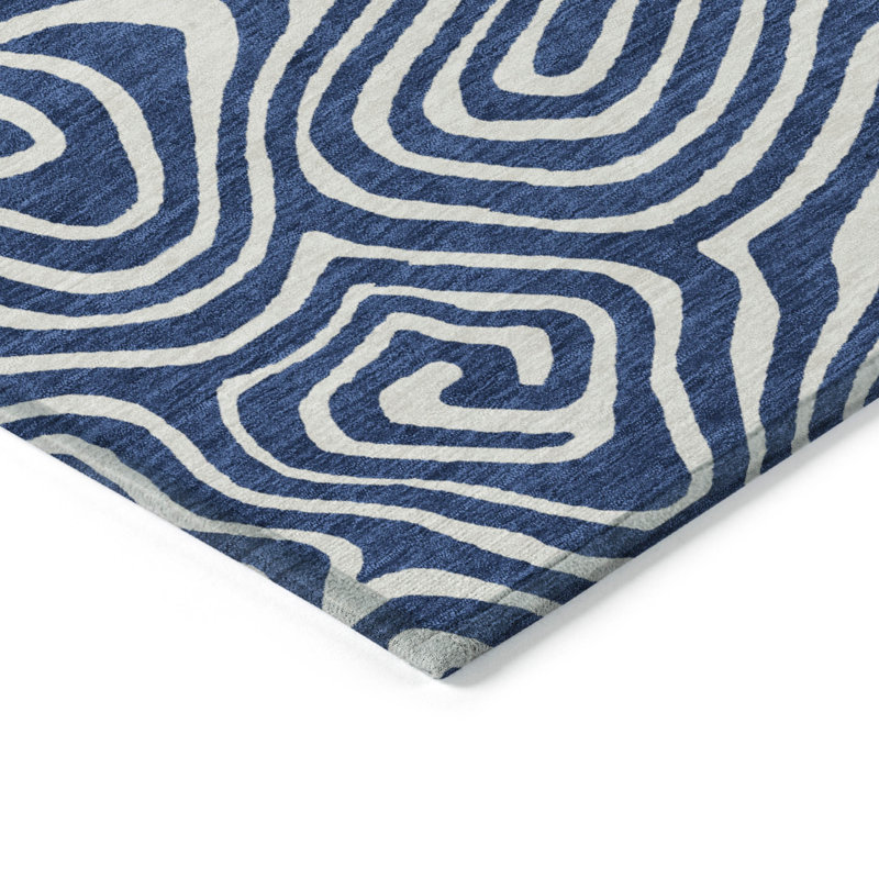 Navy Rectangular Synthetic Washable Rug, 1'8" x 2'6"