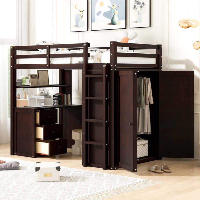 Loft Bed With Desk And Wardrobe, Espresso
