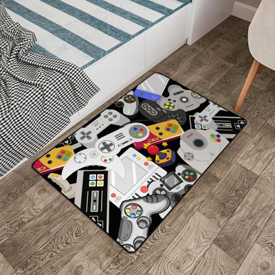 Tapis de jeu 3D contrôleur de jeu - Tapis de jeu antidérapant pour les garçons adolescents, salle de jeux pour enfants (47 po x 31 po)