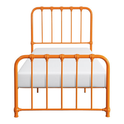 Orange Metal Twin-Size Bed Frame, No Foundation Needed In Bedroom Twin With Attractive Color, Box Spring