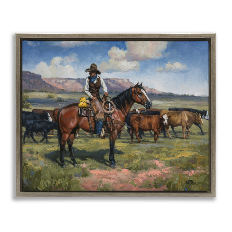Art mural sur toile flottante Cowboy, H 25 po x l 31 po, Cadre flottant orme Montalcino