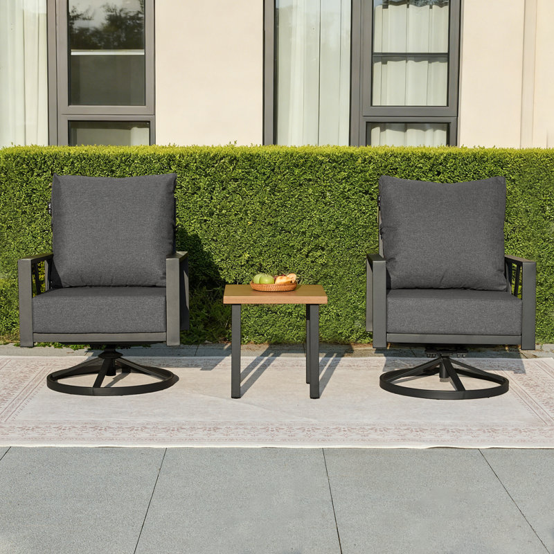 Chaise berçante pivotante 3 pièces avec coussins de 6 po, Gris